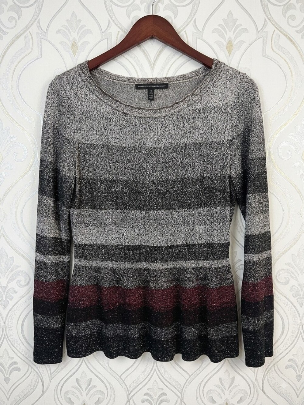 White House Black Market Metallic Striped Peplum Sweater Size M